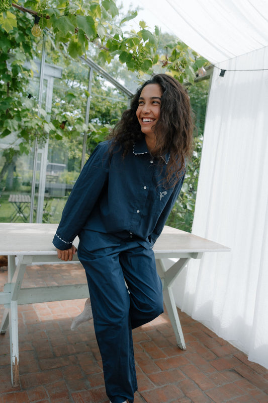 Becksöndergaard, Scallop Pyjamas Shirt - Navy Blue, homewear, sale, sale, homewear, sale