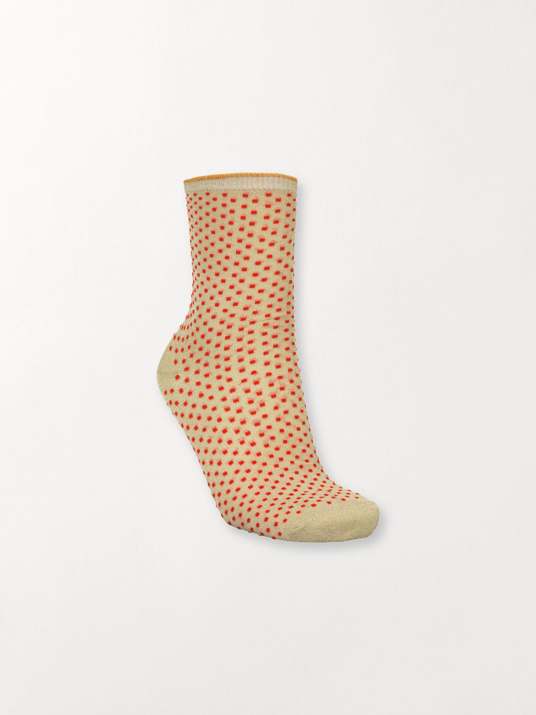 Dina Small Dots Sock - Beige/Red Socks   BeckSöndergaard