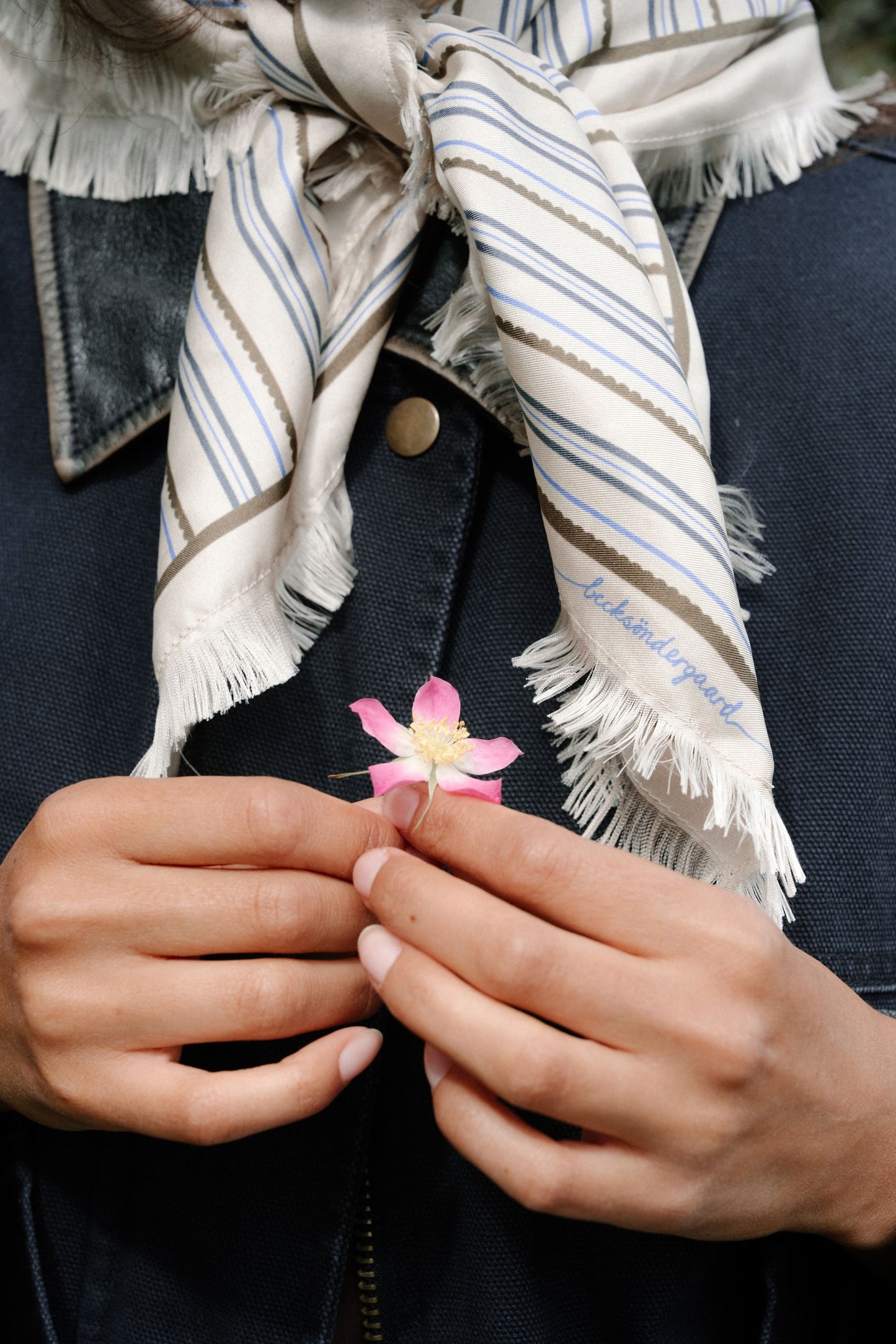 Becksöndergaard, Scallopia Striped Sia Scarf - Birch White, scarves, scarves, scarves, scarves