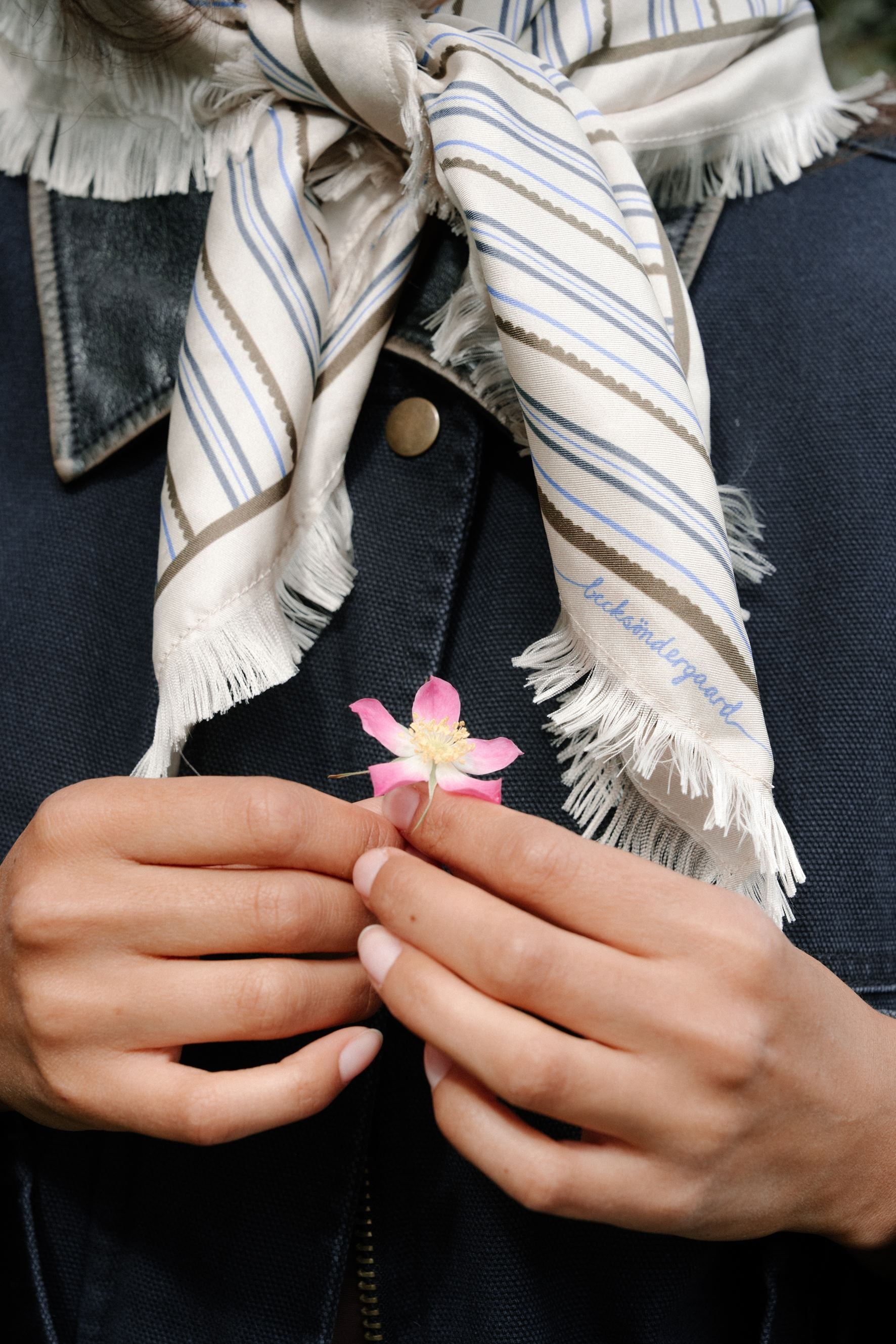 Becksöndergaard, Scallopia Striped Sia Scarf - Birch White, scarves, scarves, scarves, scarves