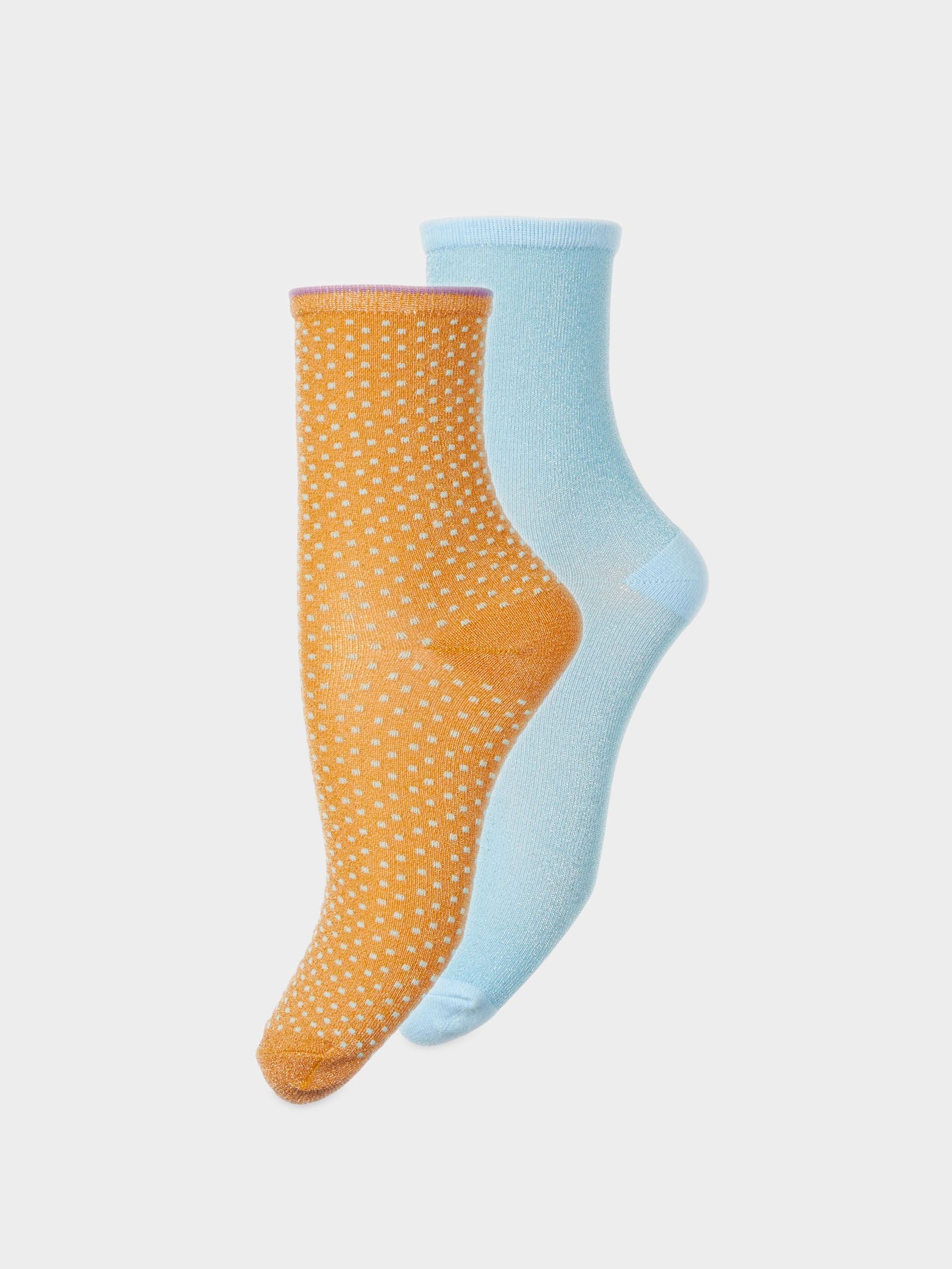 Becksöndergaard, Dina Solid + Dot Sock 2 Pack - Blue/Autumn, socks, archive, archive, sale, sale, socks