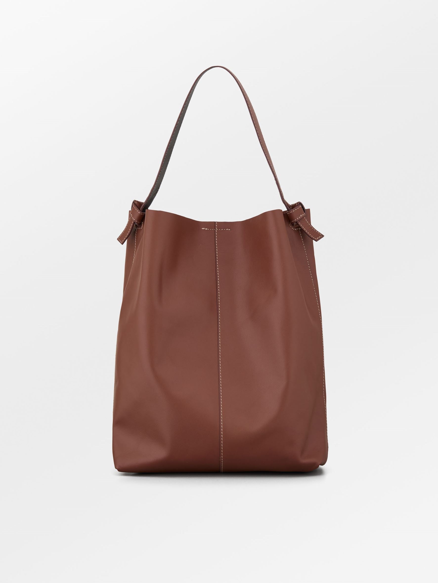 Glossy Mae Leather Shopper Bag - Brown OneSize   BeckSöndergaard
