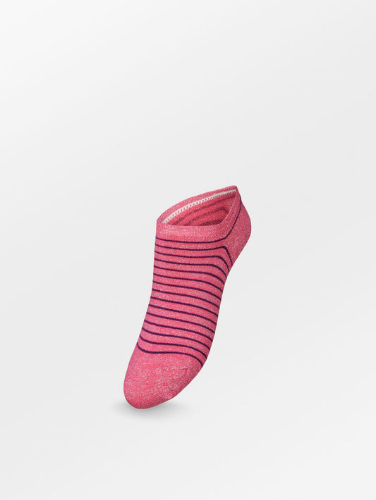 Stripe Glitter Sneakie Sock - Hot Pink Socks   BeckSöndergaard